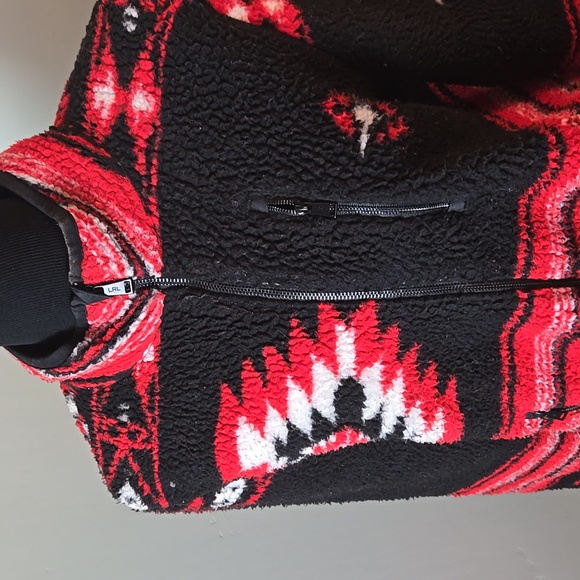Lauren Black Label Black and Red Southwestern Fleece Jacket - Picture 3 of 6